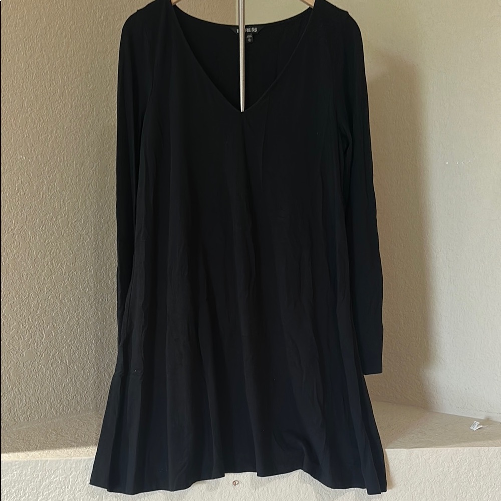 Express Black V-Neck Long Sleeve Tunic Dress - Size XL